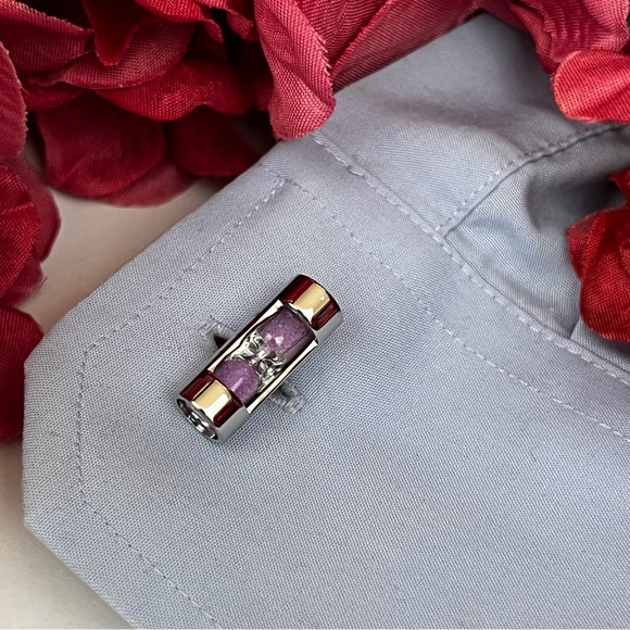 Unique Silver Cylinder Purple Sand Hourglass Cufflinks - Picture 13 of 17